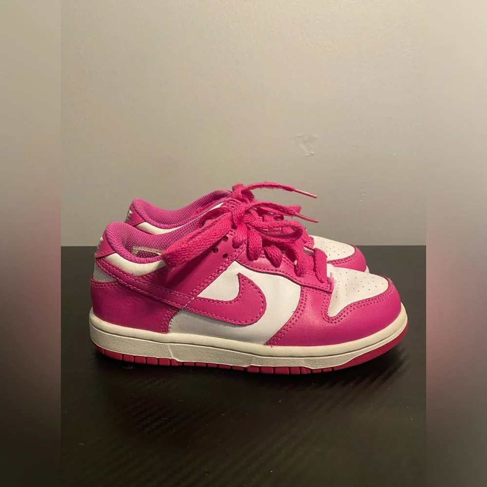 Item 74 Nike Kids Pink and White Low-Top Sneakers - Picture 1 of 9